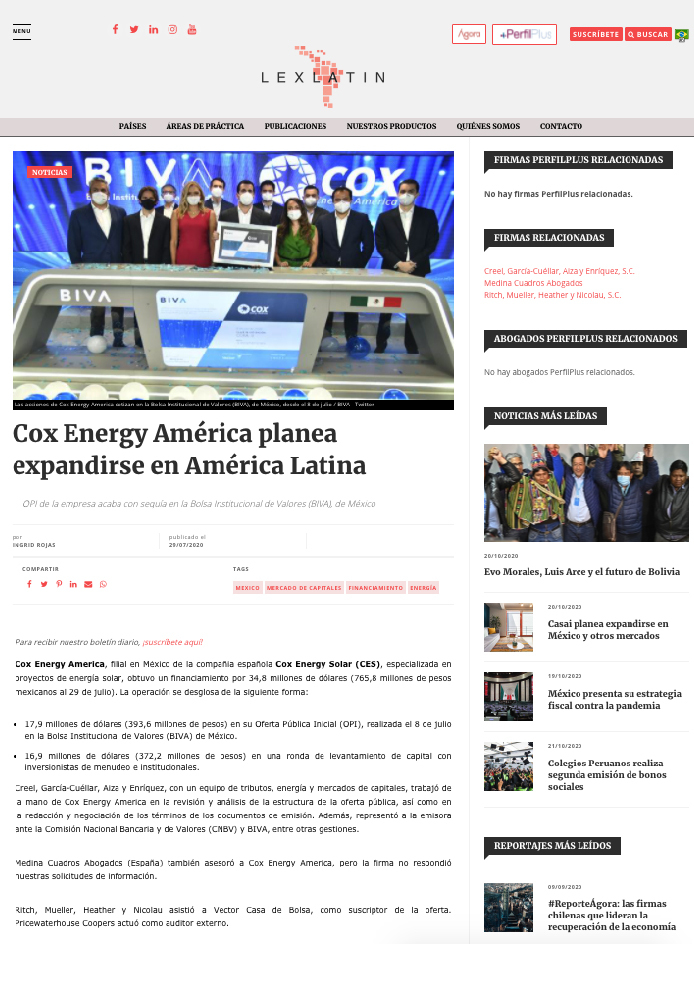 Cox Energy América planea expandirse